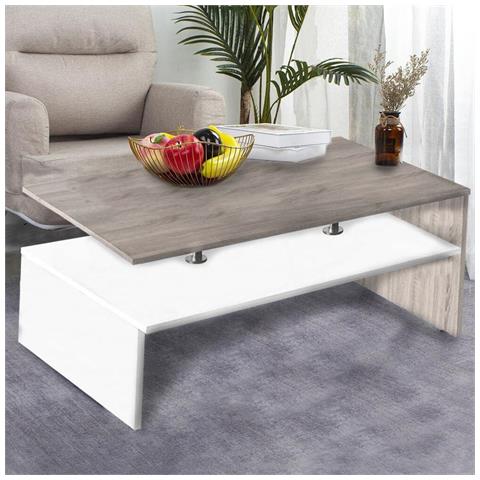 Tavolino Divano Salotto Rettangolare Design Moderno Legno Mdf 2 Ripiani - Foto 2