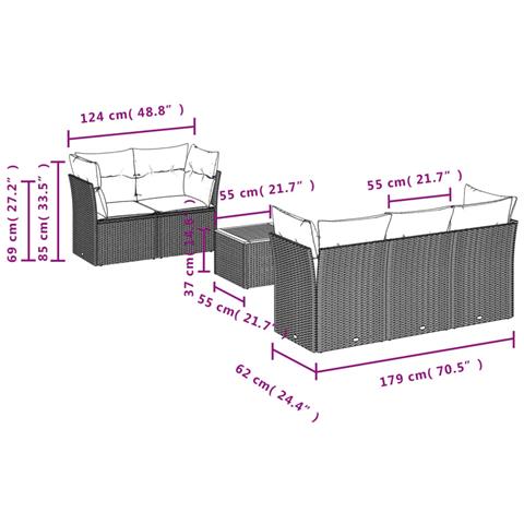 Set Divano da Giardino 6 pz con Cuscini Nero in Polyrattan - Foto 2