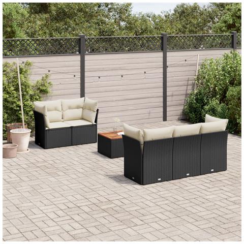 Set Divano da Giardino 6 pz con Cuscini Nero in Polyrattan - Foto 3