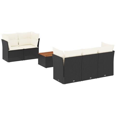 Set Divano da Giardino 6 pz con Cuscini Nero in Polyrattan - Foto 1