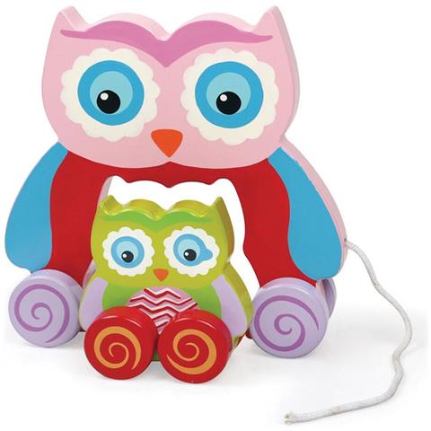 Gioco Gufetto Legno Trainabile Gufo Giocattolo per Bambini da Tirare 18cm Rosa - Foto 2