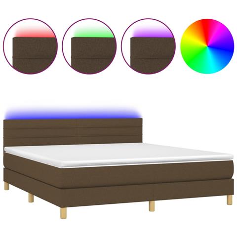 Letto a Molle Materasso e LED Marrone Scuro 160x200 cm Tessuto - Foto 1