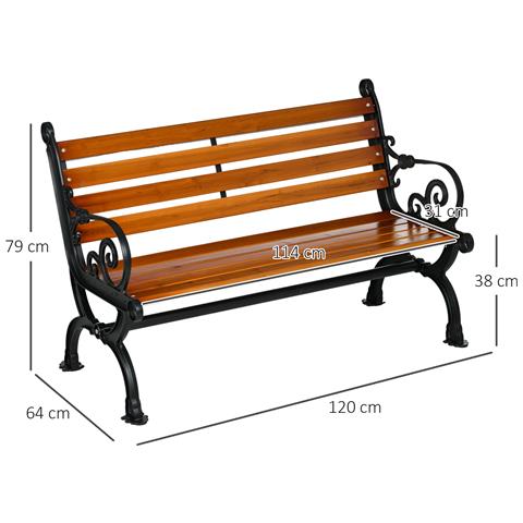 Panchina da Giardino 2 Posti in Alluminio e Legno a Doghe con Braccioli, 120x64x79cm, Teak - Foto 2