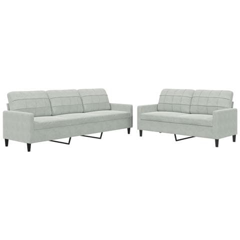 Set Di Divani 2 Pz Con Cuscini Grigio Chiaro In Velluto - Foto 1