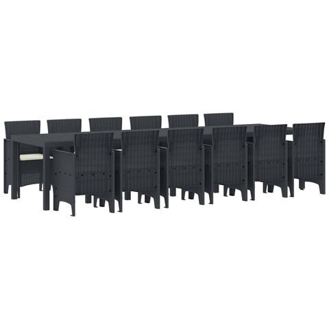Set da Pranzo da Giardino 13 Pezzi con Cuscini Antracite Polyrattan, Tavolo da Giardino Antracite 200x100x73 cm Polyrattan, Tavolo da Giardino Antracite 150x100x73 cm Polyrattan, Sedie da Giardino con Cuscini 4 pz Antracite Polyrattan - Foto 1