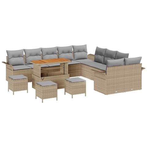 Set Divani Giardino  da 14 pezzi con cuscini beige polyrattan, Divano Giardino  2 posti con cuscini beige polyrattan, Set Pranzo Giardino  da 4 pezzi con cuscini beige polyrattan - Foto 1