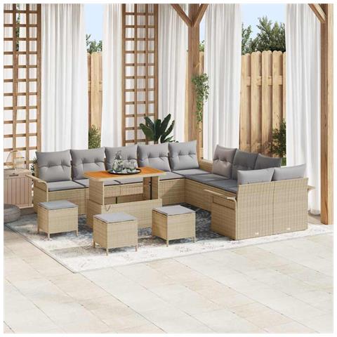 Set Divani Giardino  da 14 pezzi con cuscini beige polyrattan, Divano Giardino  2 posti con cuscini beige polyrattan, Set Pranzo Giardino  da 4 pezzi con cuscini beige polyrattan - Foto 2