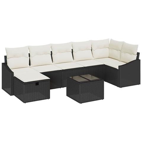 Set Divano da Giardino 8 Pezzi con Cuscini in Polyrattan Nero - Foto 1