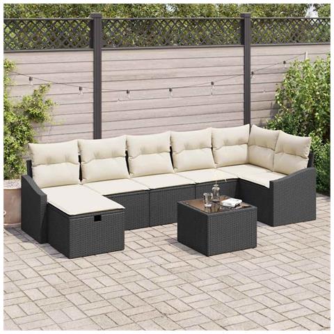 Set Divano da Giardino 8 Pezzi con Cuscini in Polyrattan Nero - Foto 2