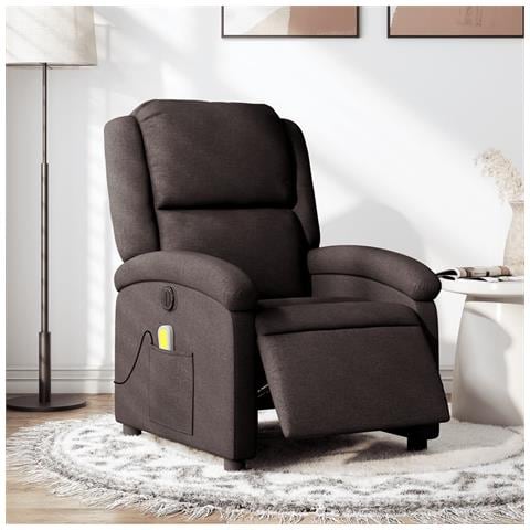 Poltrona Massaggio Reclinabile Elettrica Marrone Scuro Tessuto - Foto 2