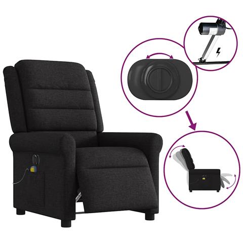 Poltrona Massaggiante Reclinabile Elettrica Nera in Tessuto - Foto 9