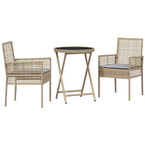Set Bistro da Giardino a 3 Pezzi con Cuscini Beige in Polyrattan - Foto 1
