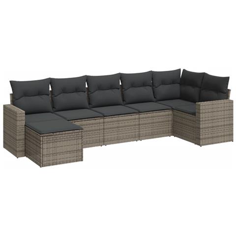 Set Divani da Giardino 7 pz con Cuscini Grigio in Polyrattan - Foto 1