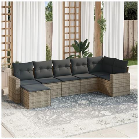 Set Divani da Giardino 7 pz con Cuscini Grigio in Polyrattan - Foto 2