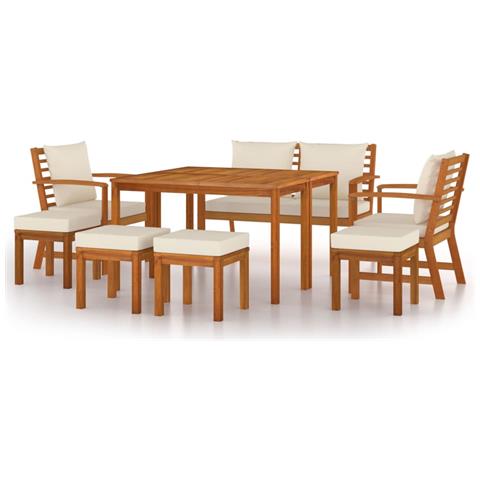 Set da Pranzo da Giardino 9pz con Cuscini Legno Massello Acacia - Foto 1