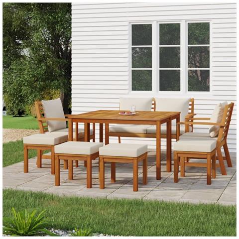 Set da Pranzo da Giardino 9pz con Cuscini Legno Massello Acacia - Foto 2
