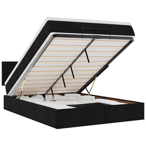 Pouf Letto con Materasso e LED Nero 140x190 cm - Foto 1