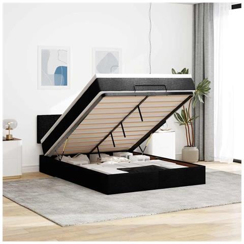 Pouf Letto con Materasso e LED Nero 140x190 cm - Foto 2