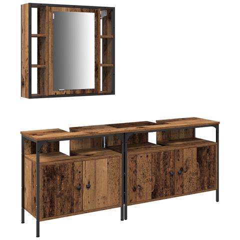 Mobiletto da bagno con lavabo integrato in legno vecchio e legno ingegnerizzato - Foto 1