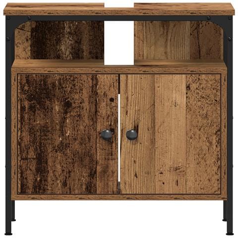 Mobiletto da bagno con lavabo integrato in legno vecchio e legno ingegnerizzato - Foto 9
