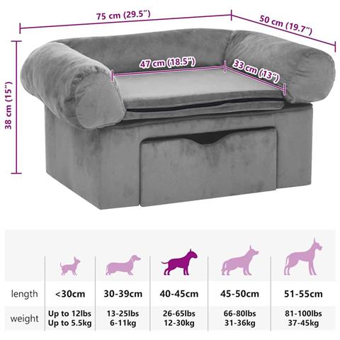 Divano per Cani con Cassetto Grigio 75x50x38 cm in Peluche - Foto 8