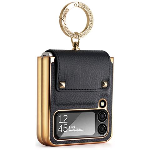 Custodia Protettiva In Pc E Pelle Compatibile Con Samsung Galaxy Z Flip3 Con Supporto Black - Foto 1