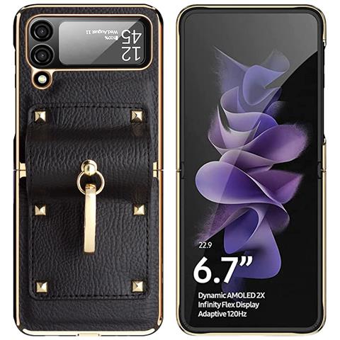 Custodia Protettiva In Pc E Pelle Compatibile Con Samsung Galaxy Z Flip3 Con Supporto Black - Foto 4