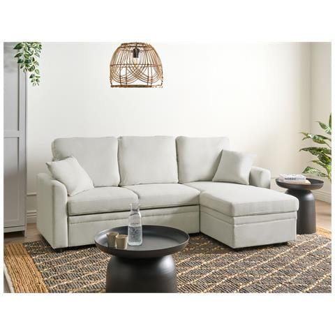 Divano Letto Angolare 3 Posti Nassjo Lino Sintetico Beige Chiaro Lato Sinistro - Foto 1