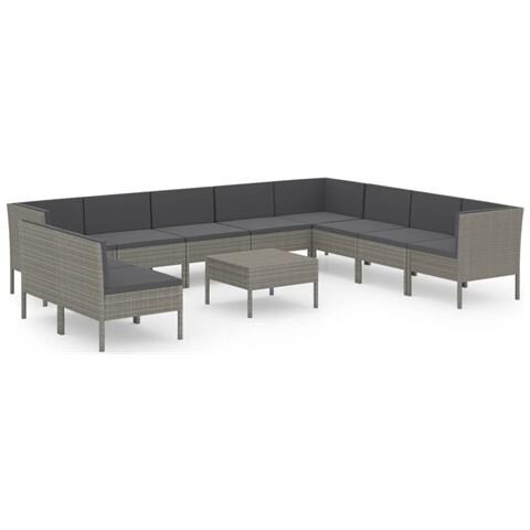 Set Divani da Giardino 11 pz con Cuscini in Polyrattan Grigio - Foto 1