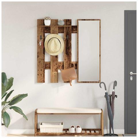Appendiabiti a muro con specchio Legno Antico 100 x 10 x 100 cm - Foto 2