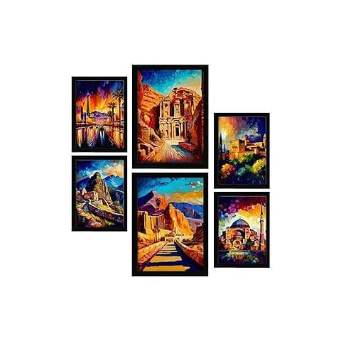 Set Di 6 Stampe Terra In Stile Dipinto A Olio Illustrazioni Di Monumenti E Città In Stile Fotografico A Colori Design D'interni A3 & A4 Senza Cornice - Foto 1