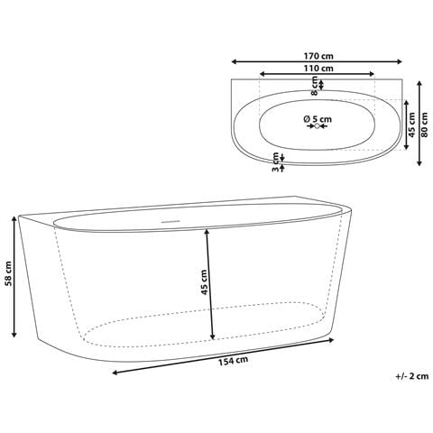 Vasca Da Bagno Parnaiba 170 X 80 Cm Bianco - Foto 7