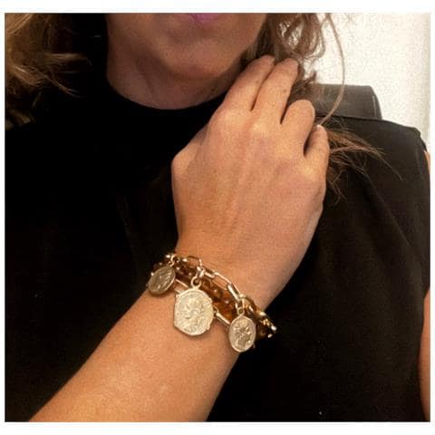 Bracciale A Tripla Catena Con Cristallo Ambra In Oro - Foto 2