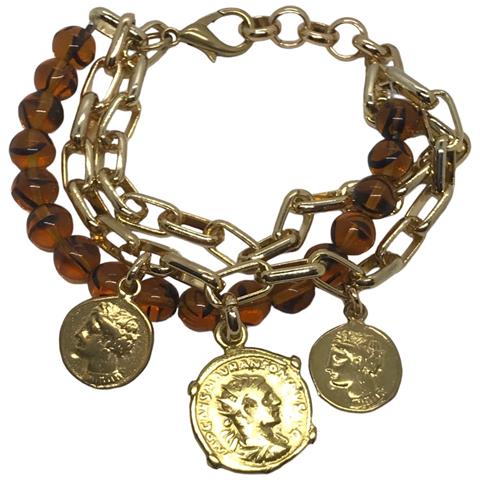 Bracciale A Tripla Catena Con Cristallo Ambra In Oro - Foto 1