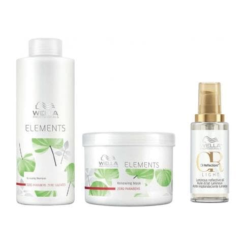 Set Wella Elements Renew: Shampoo 1000 Ml + Maschera 500 Ml + Olio Oil Reflections Luminous Light 100 Ml - Foto 1