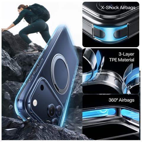 Cover per iPhone 17 Pro Max - TPU+PC, Trasparente, Con Soporte - Foto 4