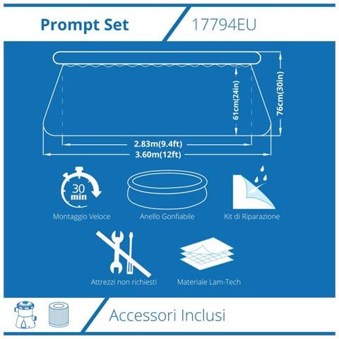 Piscina Autoportante Prompt Set C /Pompa Filtro 300Gal C /Cartuccia 3.60M*76Cm - Foto 2