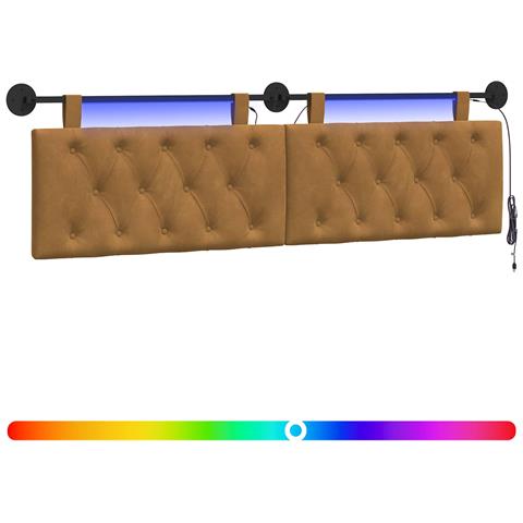 Testiera sospesa Con luce LED Marrone Velluto - Foto 1