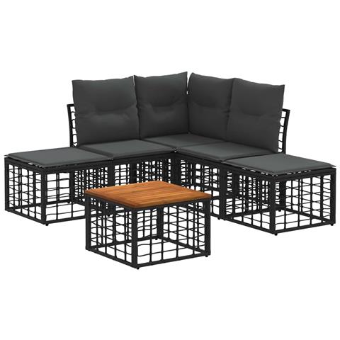 Set di divani da esterno 6 pcs Nero e Grigio scuro Poliestere - Foto 1