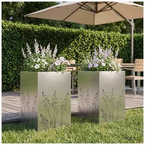 Vaso da giardino 2 pz Argento 50 x 50 x 75 cm Acciaio Inox - Foto 2