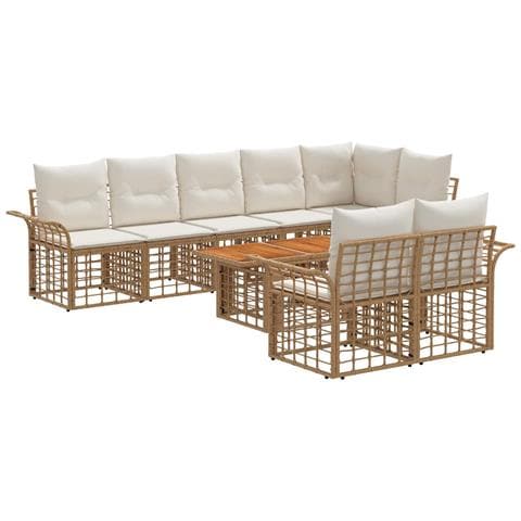 Set Divano da Giardino 9 pz Naturale e Bianco Crema polyrattan - Foto 1