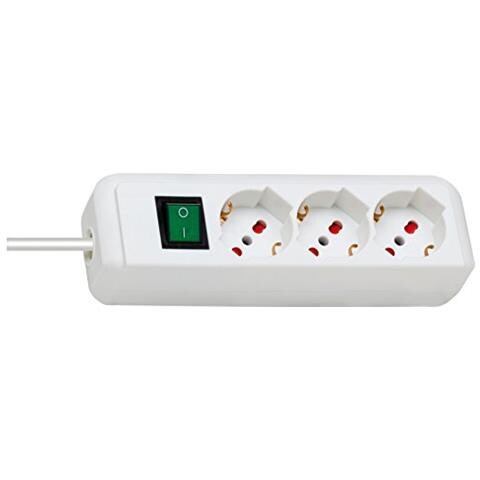 Eco-line, Presa Multipla Con Interruttore Di Sicurezza (cavo 1,4 Mt - Ciabatta 3 Posti In Plastica Bianca) Per Spine Elettriche Con Protezione Sovratensioni. - Foto 1