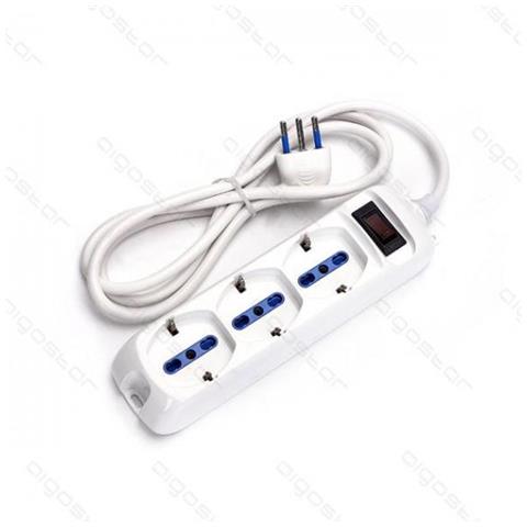 Multipresa Ciabatta Elettrica Schuko 3 Posti Con Interruttore Generale Cavo Da 5 Metri Spina 16a 250v-2500w Protezione Bambini - Foto 2