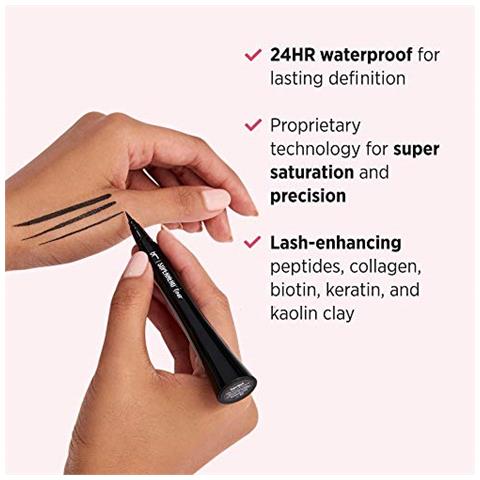Superhero Liner - Penna Eyeliner Liquido Nero - Formula Waterproof 24 Ore Wonat Budge O Smudge - Con Peptidi, Collagene, Biotina, Cheratina E Argilla Caolino - 0018 Fl Oz - Foto 2