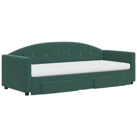 Divano Letto Estraibile Cassetti Verde Scuro 80x200cm Velluto - Foto 9