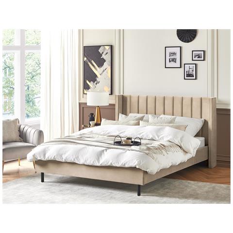 Letto Matrimoniale Velluto Beige 180 X 200 Cm Villette - Foto 1