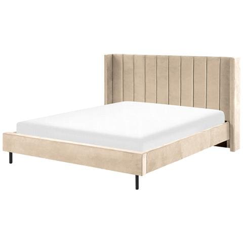 Letto Matrimoniale Velluto Beige 180 X 200 Cm Villette - Foto 8