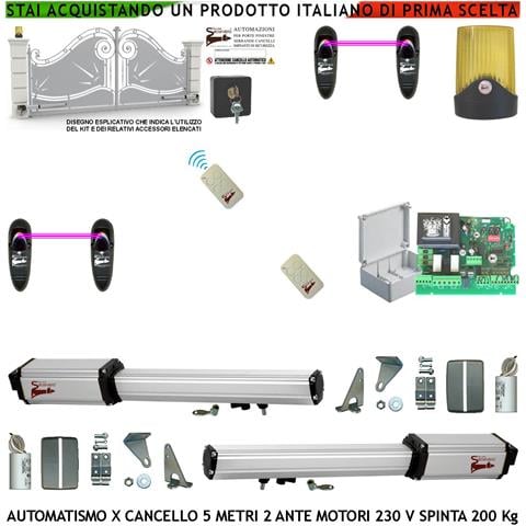 Cancello Automatico Battente 5 Metri 2 Ante Da 2,5 Mt Kit 2 Motori Elettromeccanici 230 V Corsa 400 Mm Spinta 2 Q.li S - Foto 1