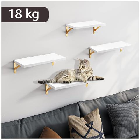 Set 4 Mensole Da Parete In Legno Bianco E Staffe Oro Scaffalatura Scaffale Muro - Foto 2