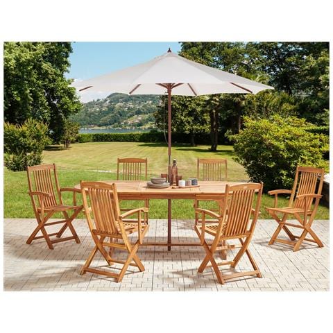 Set Da Giardino 6 Posti Legno Di Acacia Chiaro Con Ombrellone Maui Ii (12 Opzioni) - Foto 1